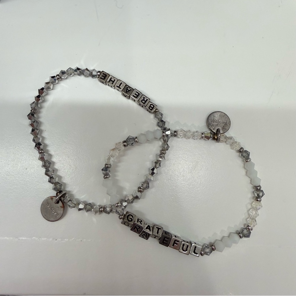 Beaded 'Grateful' and 'Breathe' Stretch Bracelet Set